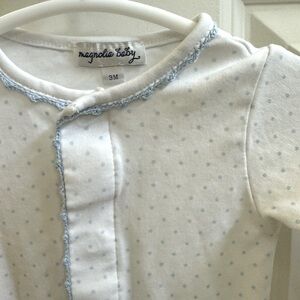 Magnolia baby - mini dot blue onesie - size 3 months